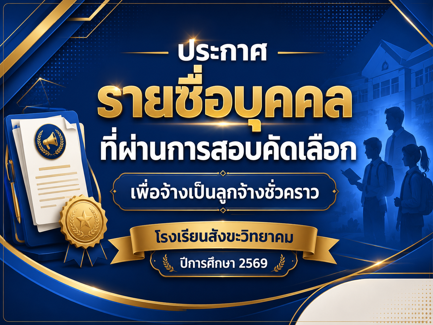 ประกาศรายชื่อบุคคลที่ผ่านการสอบคัดเลือกเพื่อจ้างเป็นลูกจ้างชั่วคราวปฏิบัติหน้าที่ครูผู้สอน